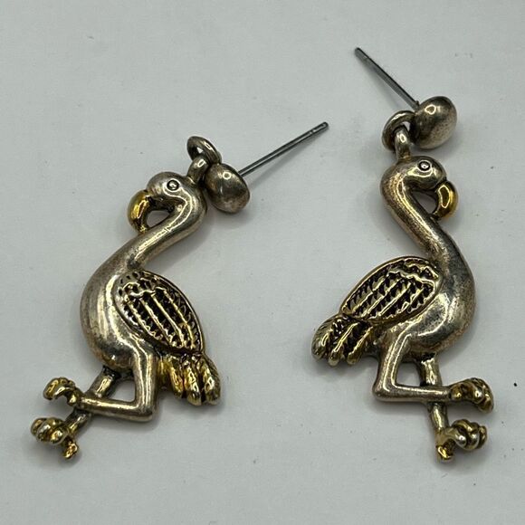 ML Flamingo pierced earrings, gold and silver tone - Picture 5 of 6